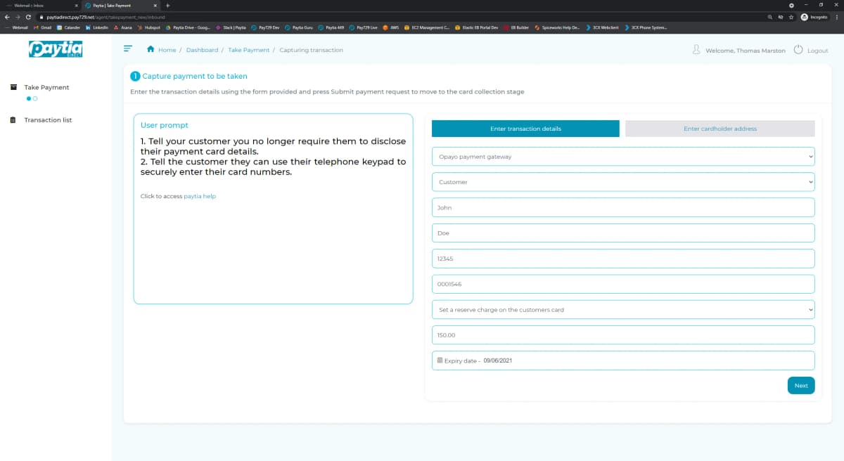 How do I add a reserve amount to a credit card via Opayo — screenshot 1