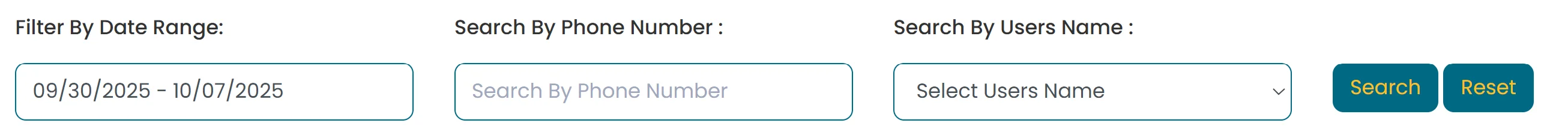 Search and filter controls