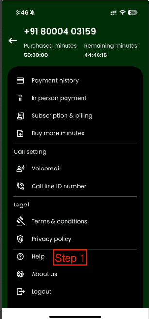 PayMobile menu screen