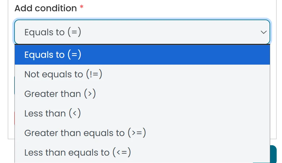 Set match condition for payment rules — define the conditions that must be met