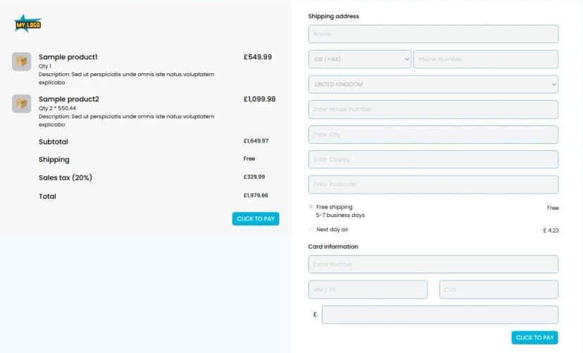 Web checkout template 1 — customisable payment form design