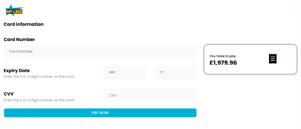 Web checkout template 3 — customisable payment form design