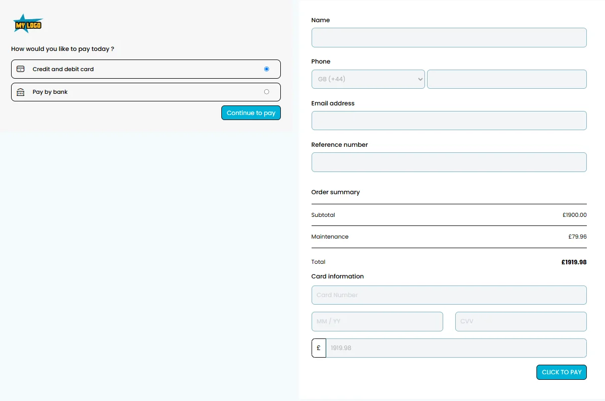 Web checkout template 4 — customisable payment form design