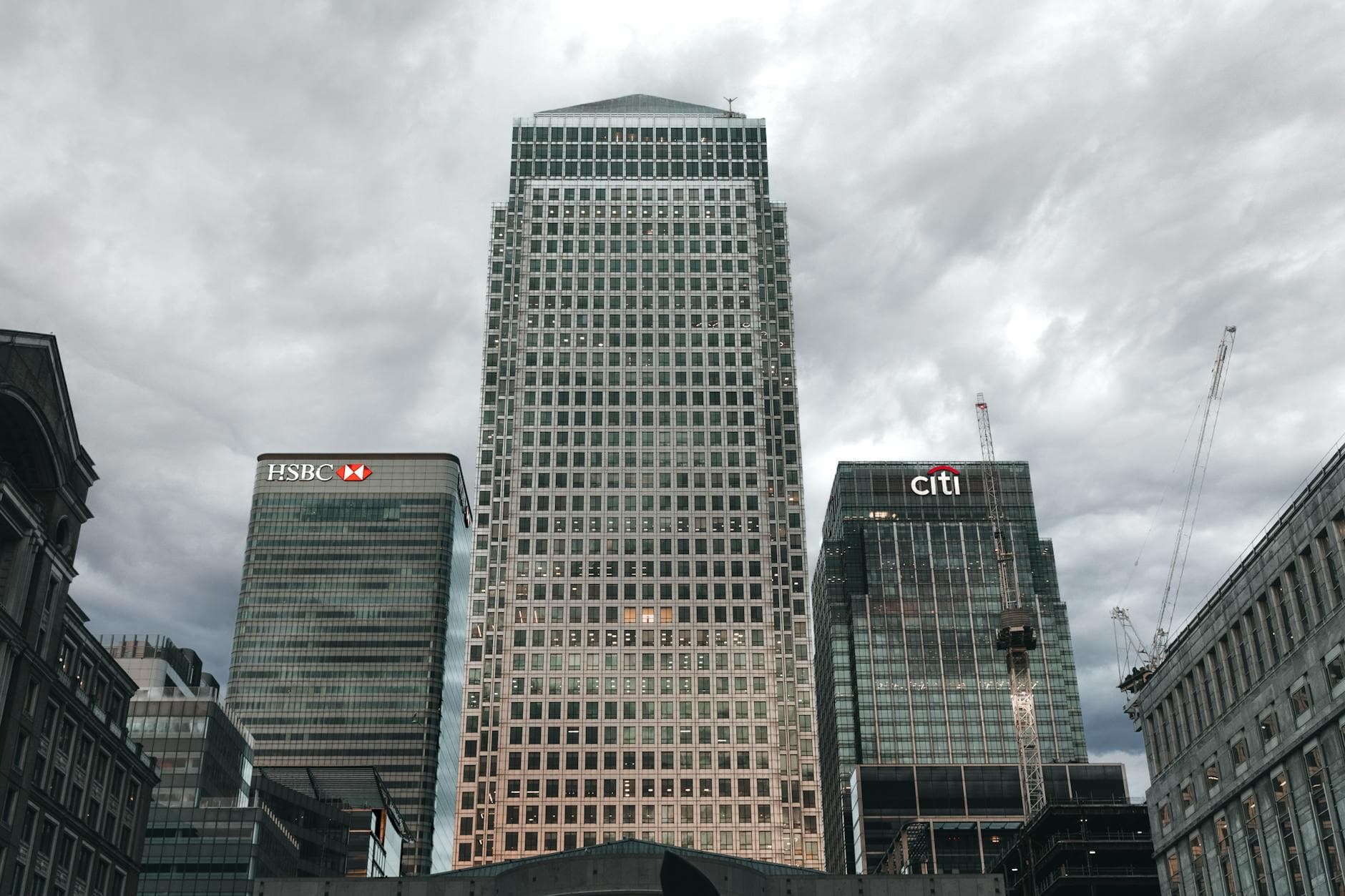 HSBC and Citi buildings in London's Canary Wharf business district
