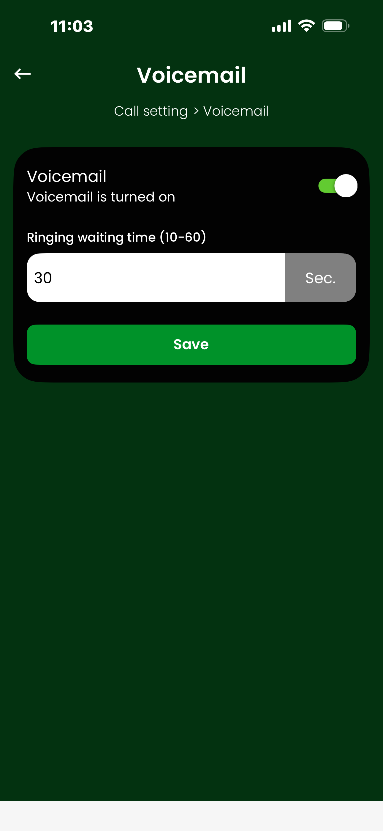PayMobile voicemail control screen