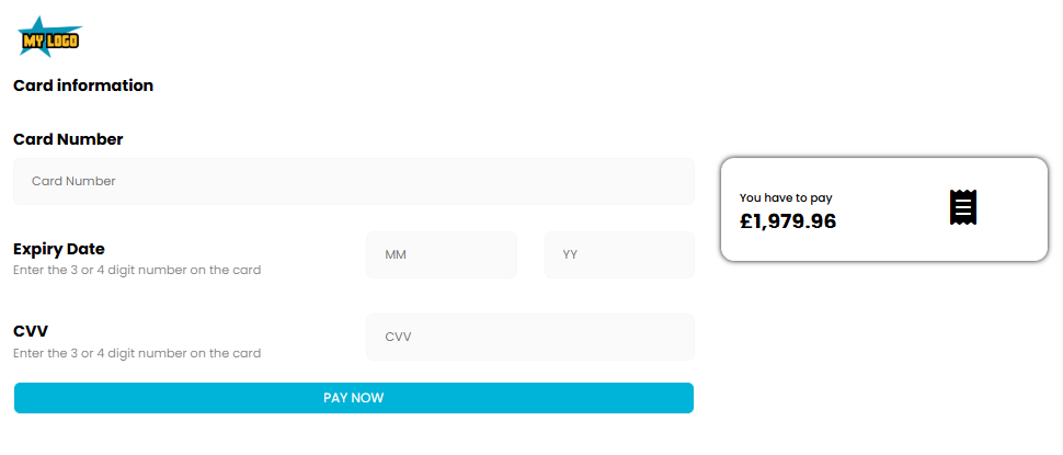 Web checkout template 3 - Customisable payment form design option