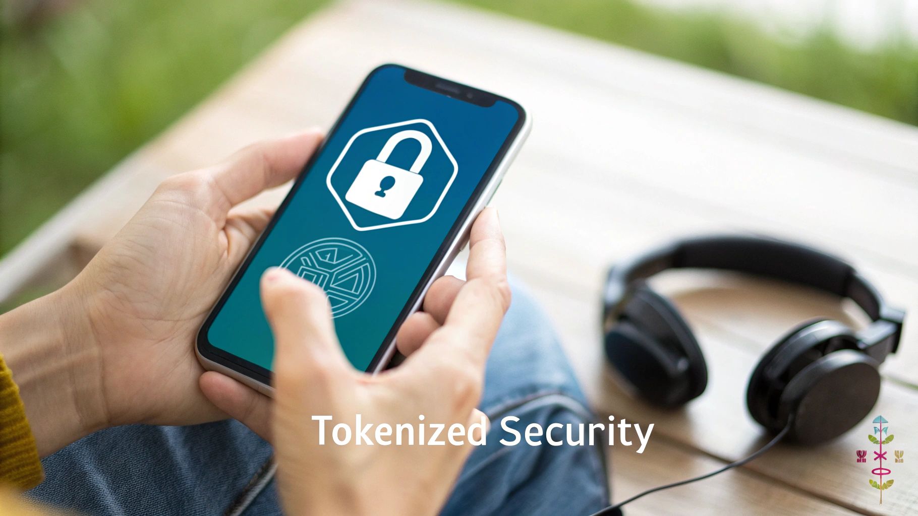 Hands holding a smartphone displaying a padlock icon and 'Tokenized Security' text, symbolizing digital protection.