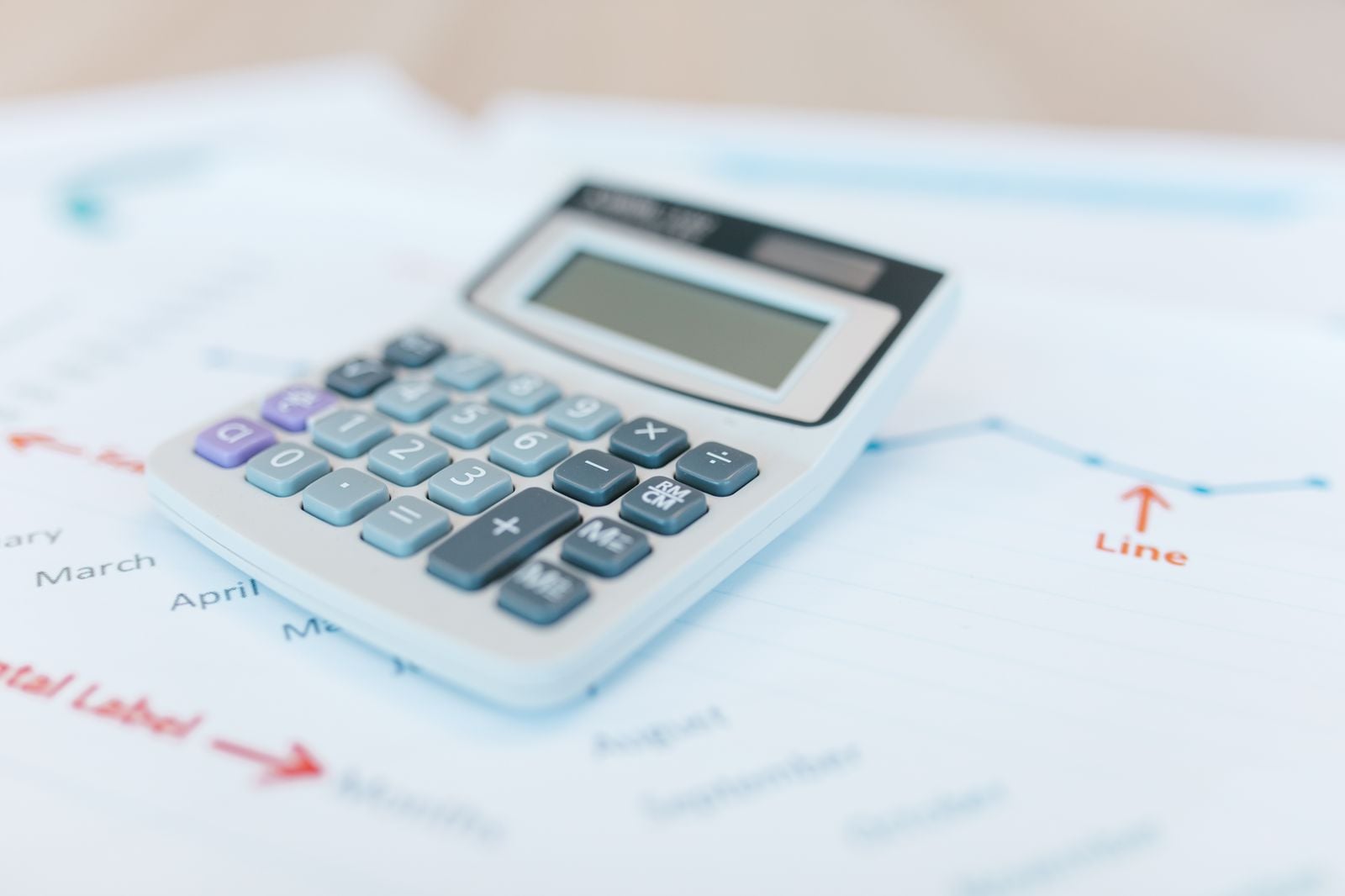 Calculator and budget spreadsheet showing reduced annual compliance costs after PCI descoping
