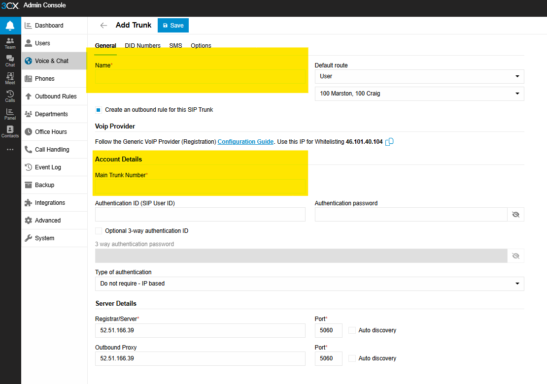 Step 9: Configure Trunk Profile